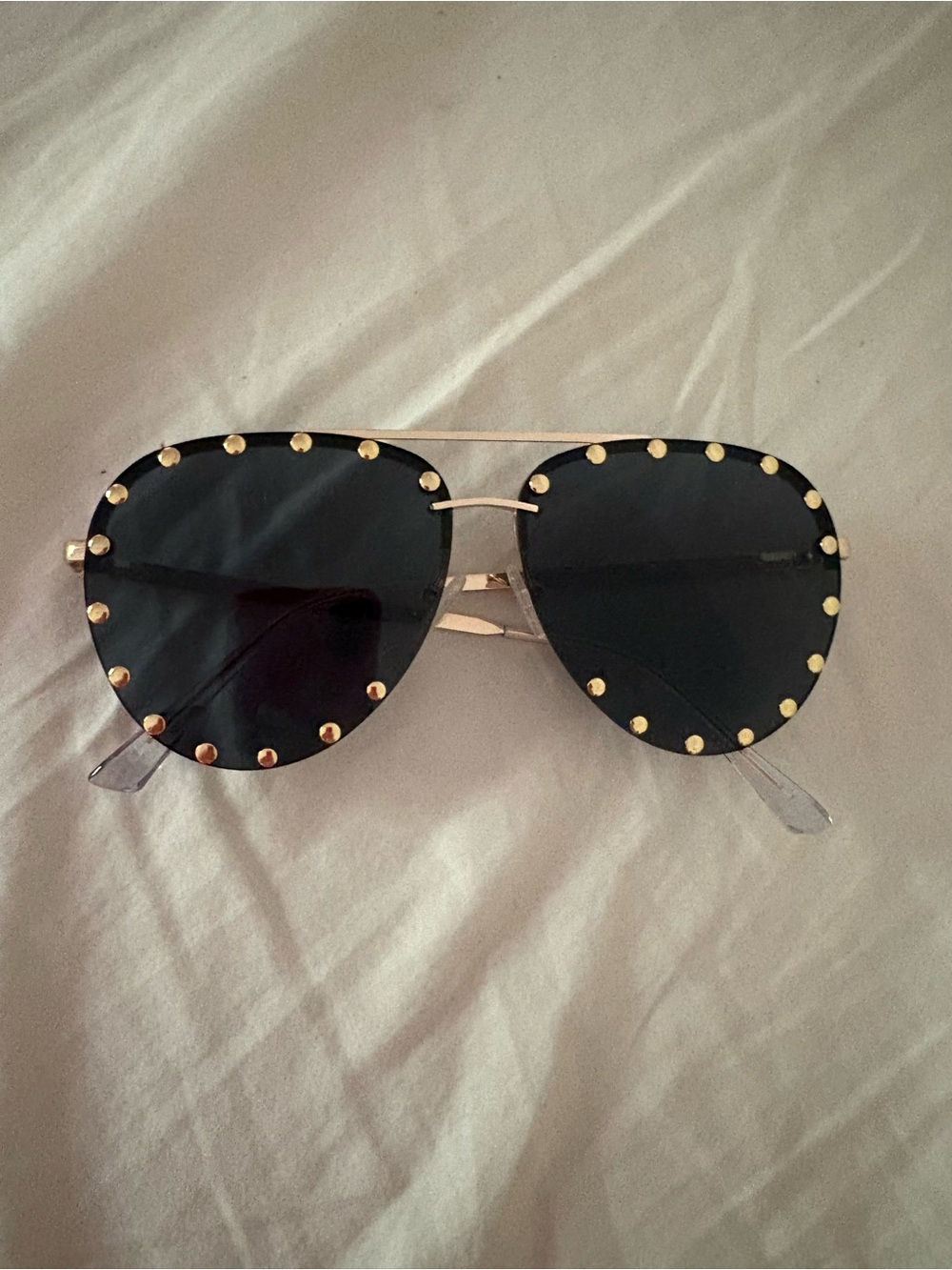 Black and Gold Studded Sunglasses - Women